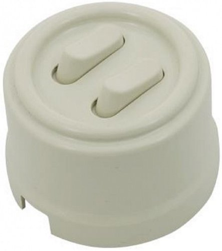 Выключатель-ретро пластик клавишный Bironi Лизетта 2-кл. слоновая кость картинка